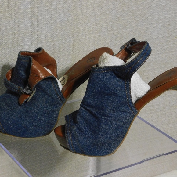 WOMEN'S BLUE JEAN OPEN TOE 5" HEELS BY JOEY O SIZE - Picture 7 of 8